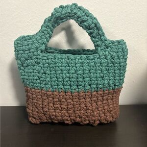 NEW Handwoven One of a Kind Green and Brown Crochet Tote.